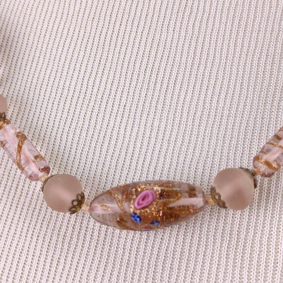 Vintage Pink Wedding Cake Lampwork Bead Necklace 50s 60s 22in Matinee - Picture 5 of 10